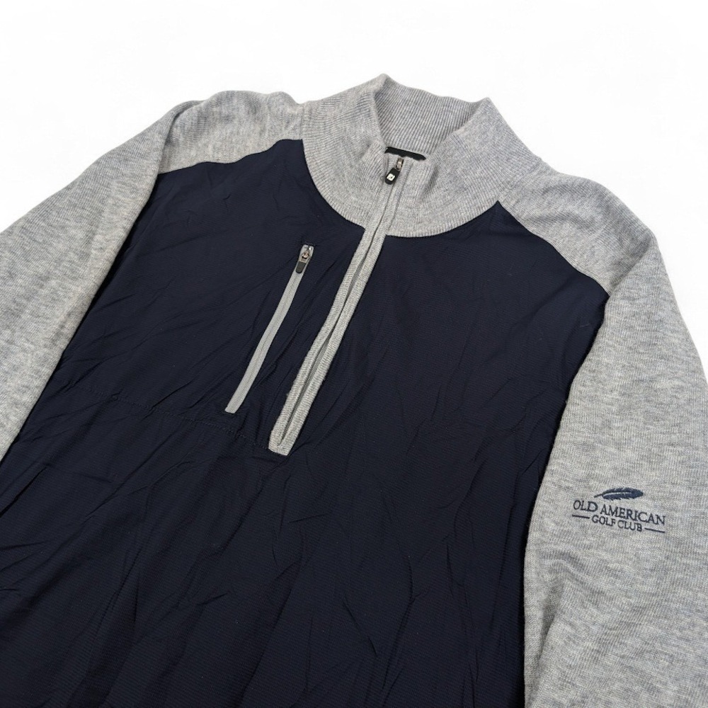 FootJoy Tech Sweater Mens XL Navy Gray 1/4 Zip Wool Blend Old American Golf Club